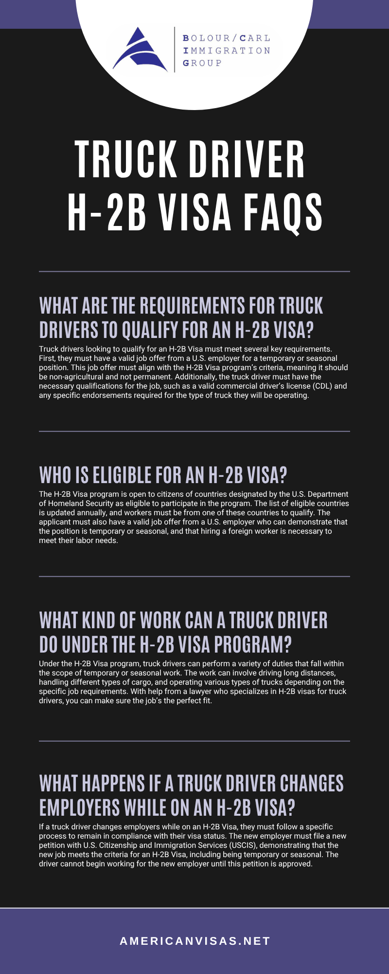 Truck Driver
H-2B Visa Faqs Infographic